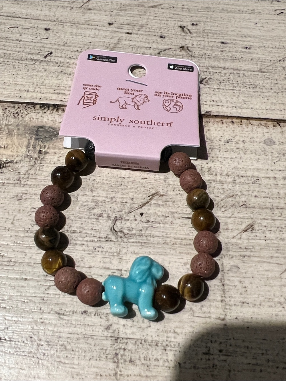 Simply Southern Turquoise Dog Bead Bracelet with Brown and Olive Accents
